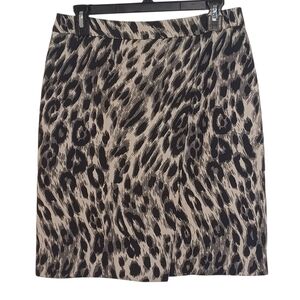 Anne Klein Animal Print Faux Wrap Skirt Women's Sz 4 Black, Gray And Cream